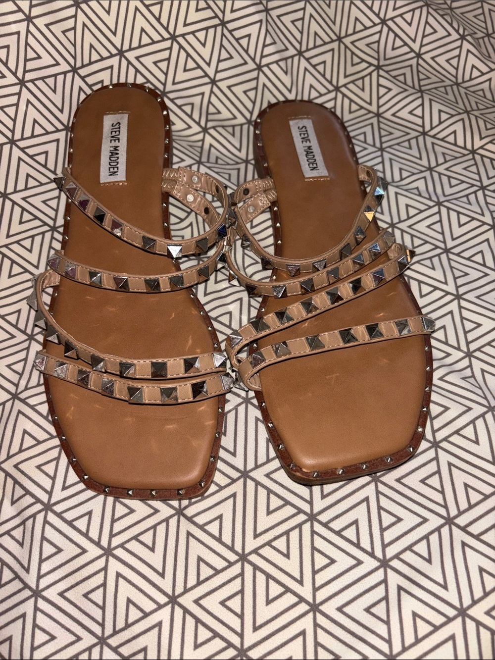Steve Madden Brown Studded Multi-Strap Slide Sandals